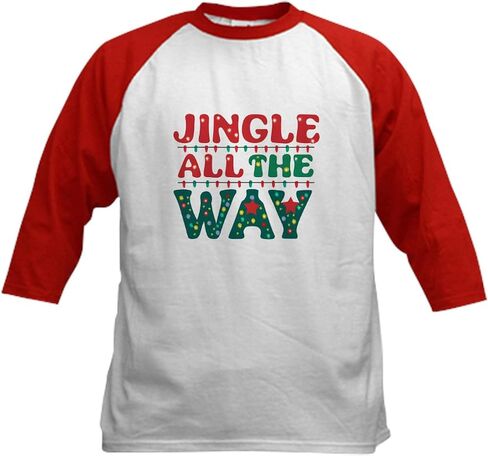 cafepress jingle على طول الطريق عيد الميلاد الاحتفالي tird البيسبول جيرسي كيدز بيسبول القميص ، 3/4 قميص الأكمام راجلان in Kuwait