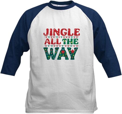 cafepress jingle على طول الطريق عيد الميلاد الاحتفالي tird البيسبول جيرسي كيدز بيسبول القميص ، 3/4 قميص الأكمام راجلان in Kuwait