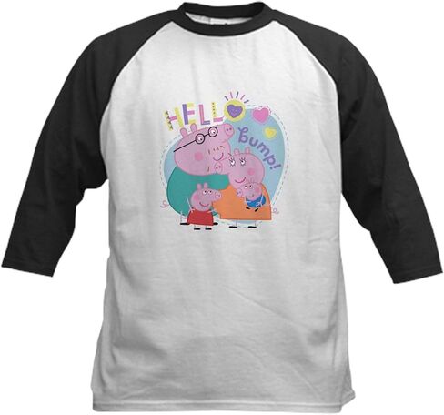 Cafepress Peppa Pig: Hello Bump Kids Baseball T Shirt Kids Cotton Baseball Jersey ، 3/4 Raglan Sleeve Shirt in Kuwait
