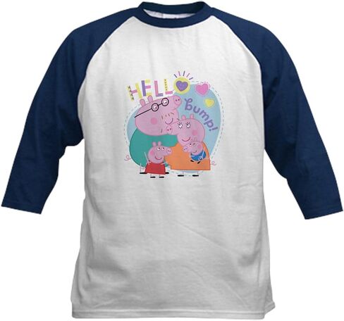 Cafepress Peppa Pig: Hello Bump Kids Baseball T Shirt Kids Cotton Baseball Jersey ، 3/4 Raglan Sleeve Shirt in Kuwait