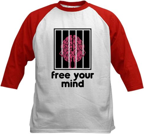 Cafepress Free Your Mind Kids Baseball Jersey Kids Cotton Baseball Jersey ، 3/4 Raglan Sleeve Shirt in Kuwait