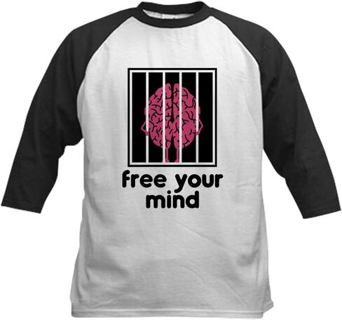 Cafepress Free Your Mind Kids Baseball Jersey Kids Cotton Baseball Jersey ، 3/4 Raglan Sleeve Shirt in Kuwait