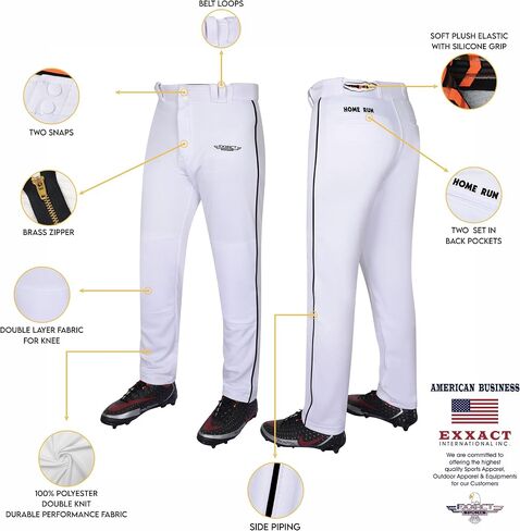 Exxact Sports Homerun Mens Baseball Pants - Full Length Baseball Pants Mens with Piping, Semi-Relaxed Open Bottom Pants in Saudi Arabia