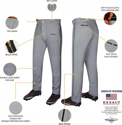 Exxact Sports Homerun Mens Baseball Pants - Full Length Baseball Pants Mens with Piping, Semi-Relaxed Open Bottom Pants in Saudi Arabia