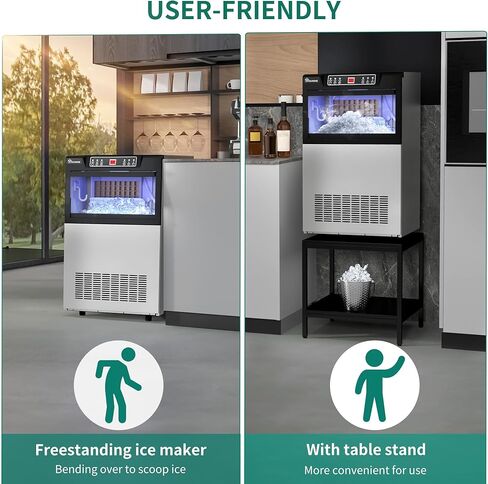 YITAHOME Commercial Ice Maker Machine with Table Stand 2-Tier Coffee Tea End Table Square Simple Style Side Table Industrial Ice Machine 100LBS/24H Ice Making 33LBS Storage Bin, 36 Ice Cubes/Cycle in Saudi Arabia