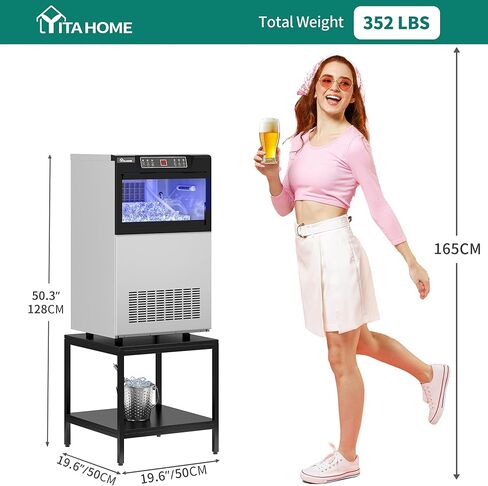 YITAHOME Commercial Ice Maker Machine with Table Stand 2-Tier Coffee Tea End Table Square Simple Style Side Table Industrial Ice Machine 100LBS/24H Ice Making 33LBS Storage Bin, 36 Ice Cubes/Cycle in Saudi Arabia