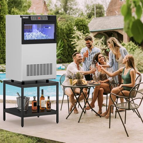 YITAHOME Commercial Ice Maker Machine with Table Stand 2-Tier Coffee Tea End Table Square Simple Style Side Table Industrial Ice Machine 100LBS/24H Ice Making 33LBS Storage Bin, 36 Ice Cubes/Cycle in Saudi Arabia
