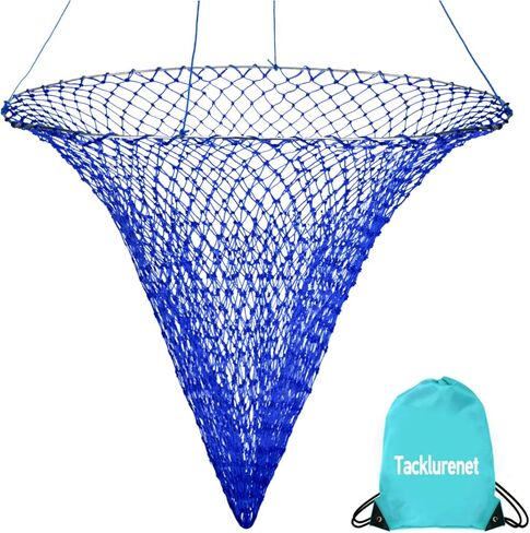 Foldable Pier Fishing Net Bridge Net, Drop Net for Pier Fishing Designed for Big Fish with Dual-Line Reinforced Fiber Net Bold Soft Steel Hoops Folding Bucket Storage Bag Nylon Rope Bait Net Bag in Kuwait