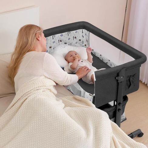 YADAQE Baby Bassinet, Baby Basinet Bedside Sleeper, Easy to Fold Portable Crib Side Bassinet 2023new Style Girl/boy bassinets(Light Grey) in Saudi Arabia