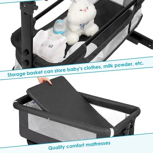 YADAQE Baby Bassinet, Baby Basinet Bedside Sleeper, Easy to Fold Portable Crib Side Bassinet 2023new Style Girl/boy bassinets(Light Grey) in Saudi Arabia