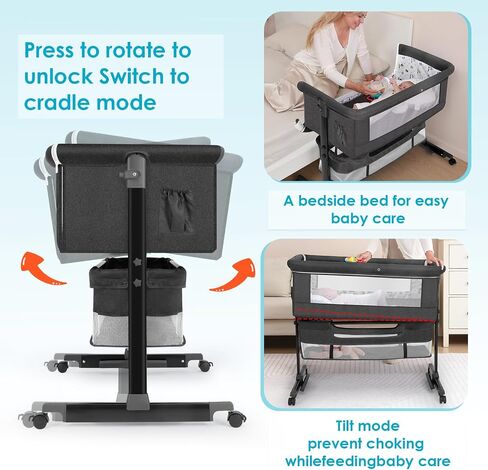 YADAQE Baby Bassinet, Baby Basinet Bedside Sleeper, Easy to Fold Portable Crib Side Bassinet 2023new Style Girl/boy bassinets(Light Grey) in Saudi Arabia