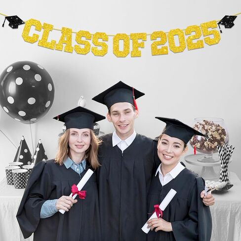 Graduation Decorations Class of 2024, 2024 Graduation Party Decorations, Congrats Grad Banner, Class of 2024, Black and Gold Glitter Sign for College Graduation Party Supplies in Kuwait