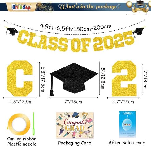 Graduation Decorations Class of 2024, 2024 Graduation Party Decorations, Congrats Grad Banner, Class of 2024, Black and Gold Glitter Sign for College Graduation Party Supplies in Kuwait