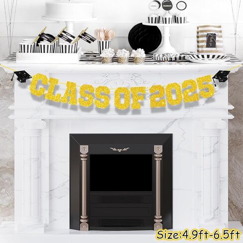 Graduation Decorations Class of 2024, 2024 Graduation Party Decorations, Congrats Grad Banner, Class of 2024, Black and Gold Glitter Sign for College Graduation Party Supplies in Kuwait