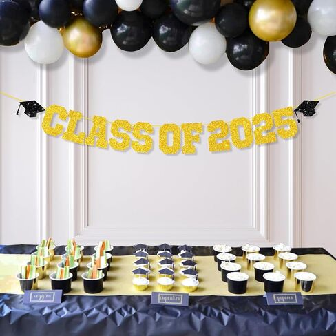 Graduation Decorations Class of 2024, 2024 Graduation Party Decorations, Congrats Grad Banner, Class of 2024, Black and Gold Glitter Sign for College Graduation Party Supplies in Kuwait