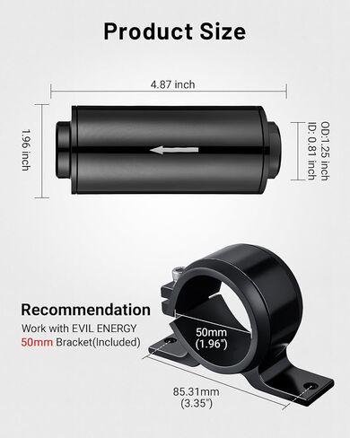 FILTER EVILER EREADE INLINE FUEL FILTER 10 MICRON مع 6AN 8AN 10AN ADAPTER & BRACHET CLAMP 50MM Universal in Saudi Arabia