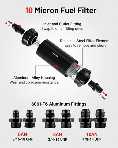 FILTER EVILER EREADE INLINE FUEL FILTER 10 MICRON مع 6AN 8AN 10AN ADAPTER & BRACHET CLAMP 50MM Universal in Saudi Arabia