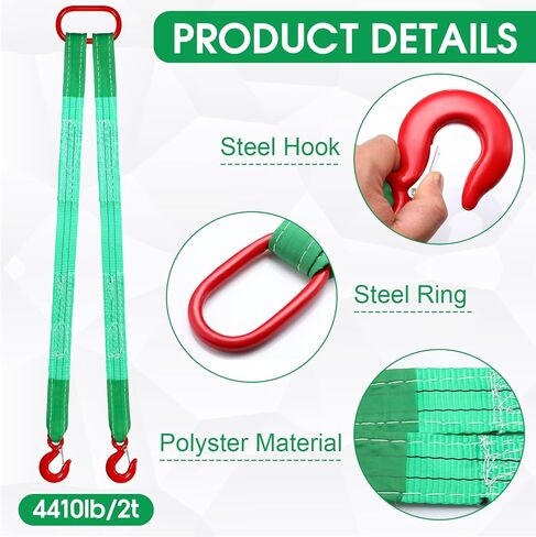 2 Pack 3.3 Ft Lifting Slings Straps with Hooks 4410 Lb Pounds Capacity Polyester Bridle Sling Heavy Duty Two Leg Lifting Slings and Straps for Engines Cranes Hoists Truck Cargo in Kuwait