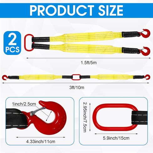 2 Pack 3.3 Ft Lifting Slings Straps with Hooks 4410 Lb Pounds Capacity Polyester Bridle Sling Heavy Duty Two Leg Lifting Slings and Straps for Engines Cranes Hoists Truck Cargo in Saudi Arabia