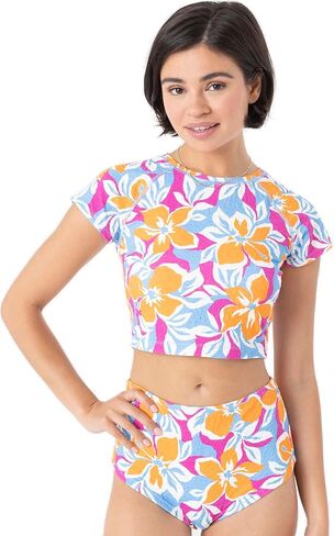 Roxy Women's Crop Top Rash Guard – UPF 50+, Quick-Dry Swim Shirt, Pool, Surf, Beach, Water Sports in Saudi Arabia