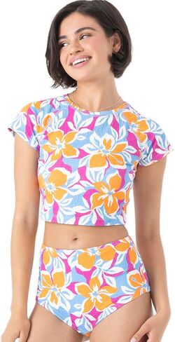 Roxy Women's Crop Top Rash Guard – UPF 50+, Quick-Dry Swim Shirt, Pool, Surf, Beach, Water Sports in Saudi Arabia