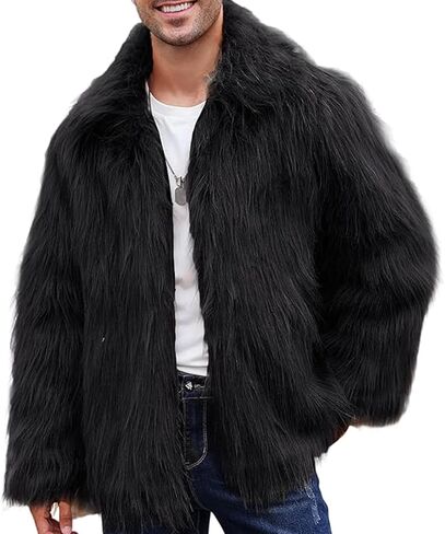 Gihuo Men's Faux Fur Coat Plush Warm Winter Furry Jacket, Fashionable Fake Fur Jacket for Men in Saudi Arabia