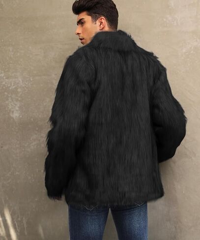 Gihuo Men's Faux Fur Coat Plush Warm Winter Furry Jacket, Fashionable Fake Fur Jacket for Men in Saudi Arabia