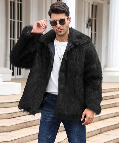 Gihuo Men's Faux Fur Coat Plush Warm Winter Furry Jacket, Fashionable Fake Fur Jacket for Men in Saudi Arabia