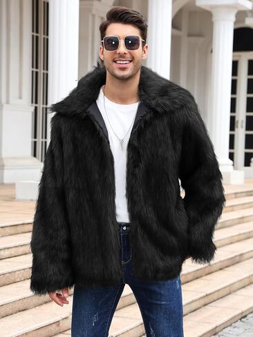 Gihuo Men's Faux Fur Coat Plush Warm Winter Furry Jacket, Fashionable Fake Fur Jacket for Men in Saudi Arabia