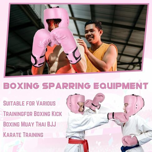 Boxing Headgear and Gloves Set for Kids Youth Pink 4oz Unicorn Boxing Gloves and Wrestling Headgear Boxing Sparring Equipment for Boxing Kick Boxing Muay Thai BJJ Karate Training in Saudi Arabia