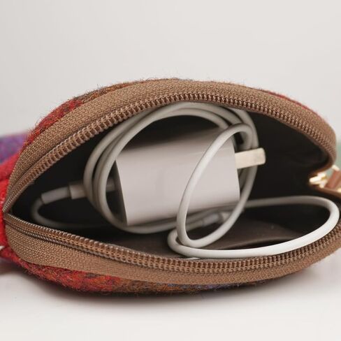 Harris Tweed Mini Travel Makeup Carrying Case Cosmetic Bag Portable Electronics Accessories Organizer Coin Purse (Red Plaid) in Kuwait