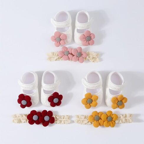 Baby Girls Floral Headband and Nonslip Walking Shoes Floor Shoes with Flower Hairband Set for Delicate Skin in Saudi Arabia