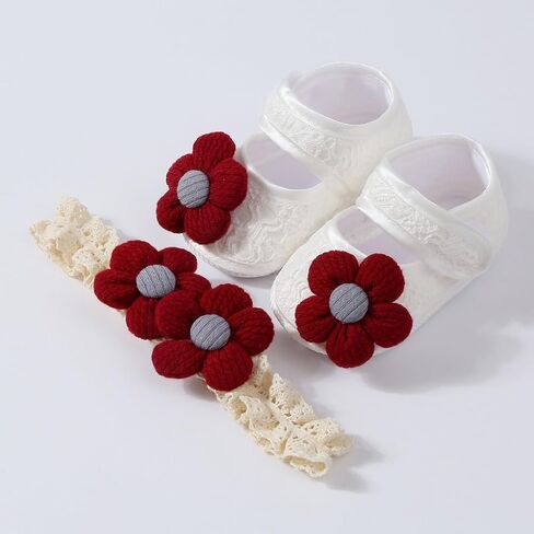 Baby Girls Floral Headband and Nonslip Walking Shoes Floor Shoes with Flower Hairband Set for Delicate Skin in Saudi Arabia