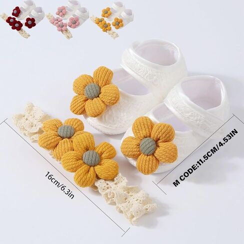 Baby Girls Floral Headband and Nonslip Walking Shoes Floor Shoes with Flower Hairband Set for Delicate Skin in Saudi Arabia