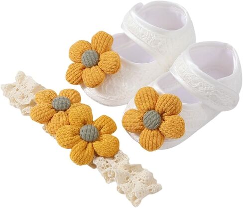 Baby Girls Floral Headband and Nonslip Walking Shoes Floor Shoes with Flower Hairband Set for Delicate Skin in Saudi Arabia