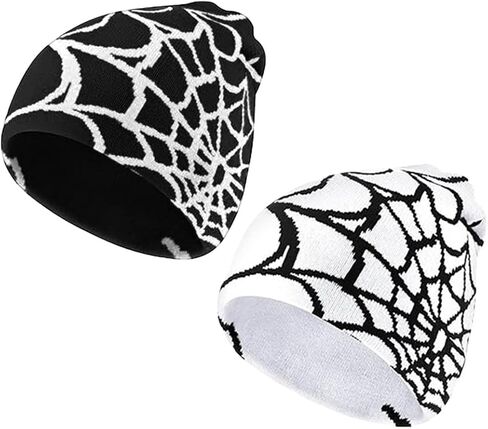 Women Beanie Winter Warm Beanies Men Casual Skullies Outdoor Y2K Gothic Spider Pattern Wool Acrylic Knitted Hat in Saudi Arabia