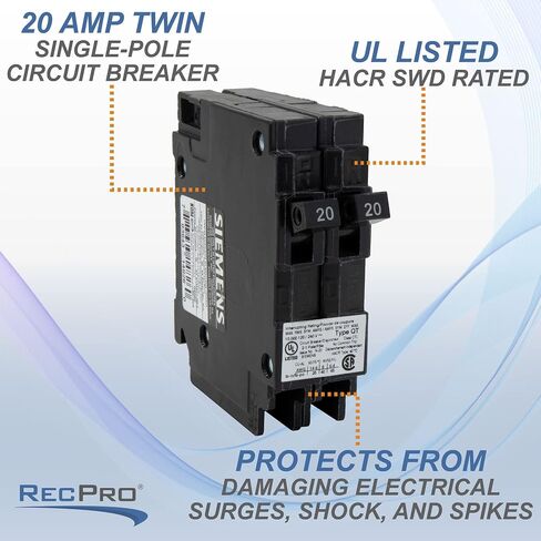 Recpro RV Circuit Breaker 20 AMP Q2020 | استبدال الكسارة العربة (حزمة واحدة) in Kuwait