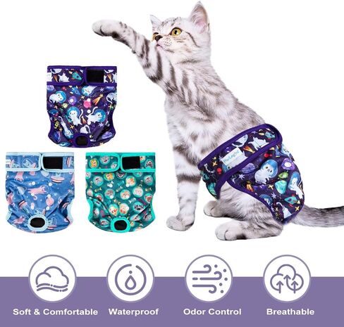 Paw Legend Cat Diapers for Female Cats Spraying Washable Reusable Kitten Diapers for Cats Incontinence Pet Diapers (3 Pack, X-Small) in Kuwait