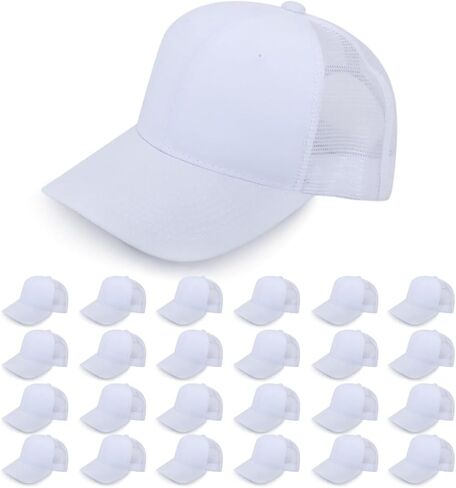 ZH 24 Pack Blank Mesh Trucker Hats ، قبعات البيسبول السائبة قابلة للتعديل للرجال والنساء ، قبعات Snapback العادية بالجملة in Kuwait