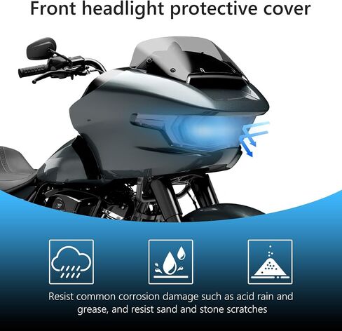 Motorcycle Headlight Lens Cover, Front Headlamp Protection Cover Waterproof Anti-Scratch Lenses Guard Fit for Harley Touring CVO Road Glide FLTRXSE 2023-2024/ST 2024(Deep Smoke) in Kuwait