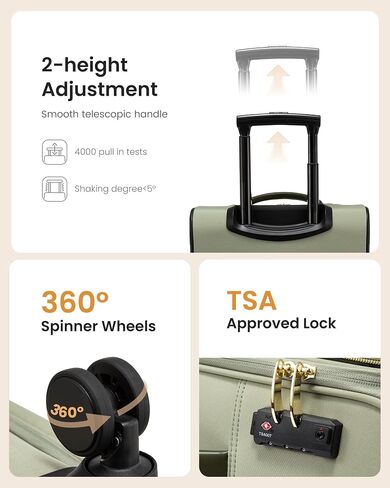 LOVEVOOK Carry on Luggage 22x14x9 Airline Approved, 22 Inch Large Rolling Suitcase, Spinner Wheels & TSA Lock, 49L Softside Lightweight Underseat Carryon Luggage for Women Men Travel in Saudi Arabia