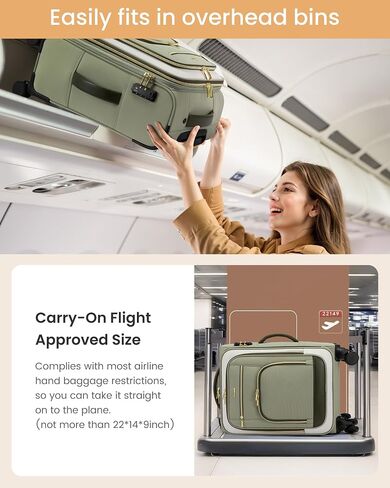 LOVEVOOK Carry on Luggage 22x14x9 Airline Approved, 22 Inch Large Rolling Suitcase, Spinner Wheels & TSA Lock, 49L Softside Lightweight Underseat Carryon Luggage for Women Men Travel in Saudi Arabia