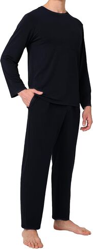 BAMBOO COOL Mens Pajama Set Bamboo Viscose Soft Pijamas Sets for Men Long Sleeve Full Length Pants Pjs Sleepwear with Pockets in Saudi Arabia