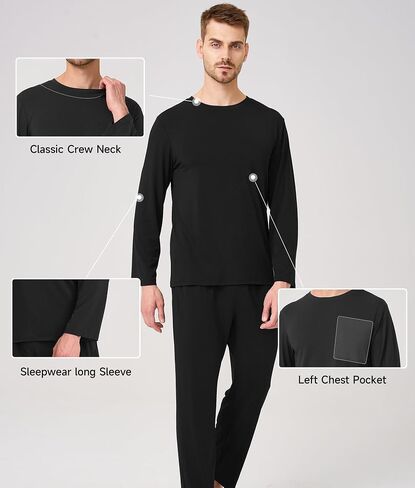 BAMBOO COOL Mens Pajama Set Bamboo Viscose Soft Pijamas Sets for Men Long Sleeve Full Length Pants Pjs Sleepwear with Pockets in Saudi Arabia