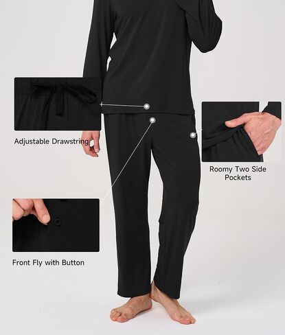 BAMBOO COOL Mens Pajama Set Bamboo Viscose Soft Pijamas Sets for Men Long Sleeve Full Length Pants Pjs Sleepwear with Pockets in Saudi Arabia