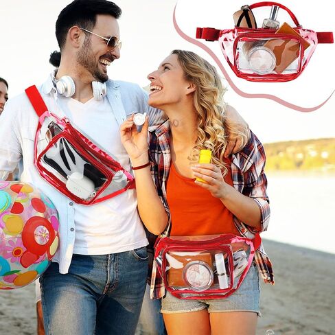 24 Pcs Fanny Packs Clear Fanny Pack for Women Men Waist Pack Stadium Approved Transparent Bag Waterproof Clear Purse Adjustable Belt Bag for Festival, Games, Travel, Concerts(Gray, Black, White, Pink) in Saudi Arabia