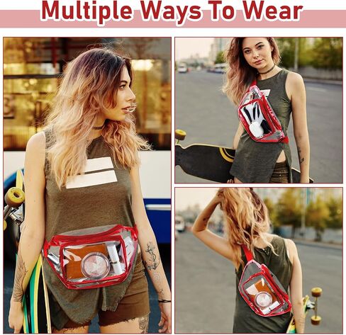24 Pcs Fanny Packs Clear Fanny Pack for Women Men Waist Pack Stadium Approved Transparent Bag Waterproof Clear Purse Adjustable Belt Bag for Festival, Games, Travel, Concerts(Gray, Black, White, Pink) in Saudi Arabia