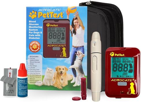 مجموعة أدوات مراقبة الجلوكوز للكلاب والقطط من بيت تيست - مجموعة فحص السكر في الدم للحيوانات الأليفة المصابة بداء السكري للمبتدئين - تتضمن جهاز قياس الجلوكوز الكلاسيكي، و25 شريط اختبار، و25 مشرط أمان، وحقيبة حمل ناعمة in Kuwait