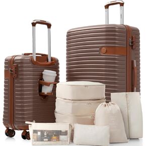 Merax Hardshell Luggage Set with TSA Lock, 20-Inch Airline Approved Carry-On with Cup Holder, 28" Checked Suitcase, Lightweight Spinner Luggage for Travel (Blue, 20/28) in Kuwait