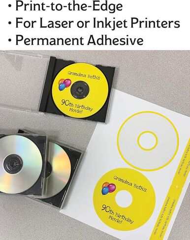 ملصق CD/DVD للوجه الكامل | الكمية 50 قرص، 100 عمود فقري | إجمالي 25 ورقة | أبيض دائم مطفي | متوافق مع الطابعة النافثة للحبر والليزر | تسميات فارغة in Kuwait
